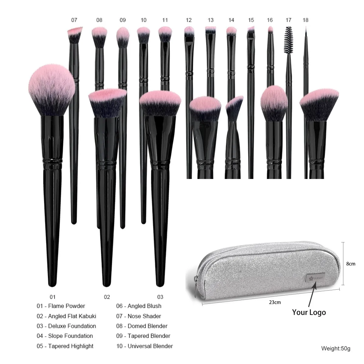 Luxury Package Set Of 18pcs Super Professional Black Make UP Cosmetics Brush Kit Beauty Accessories Customized