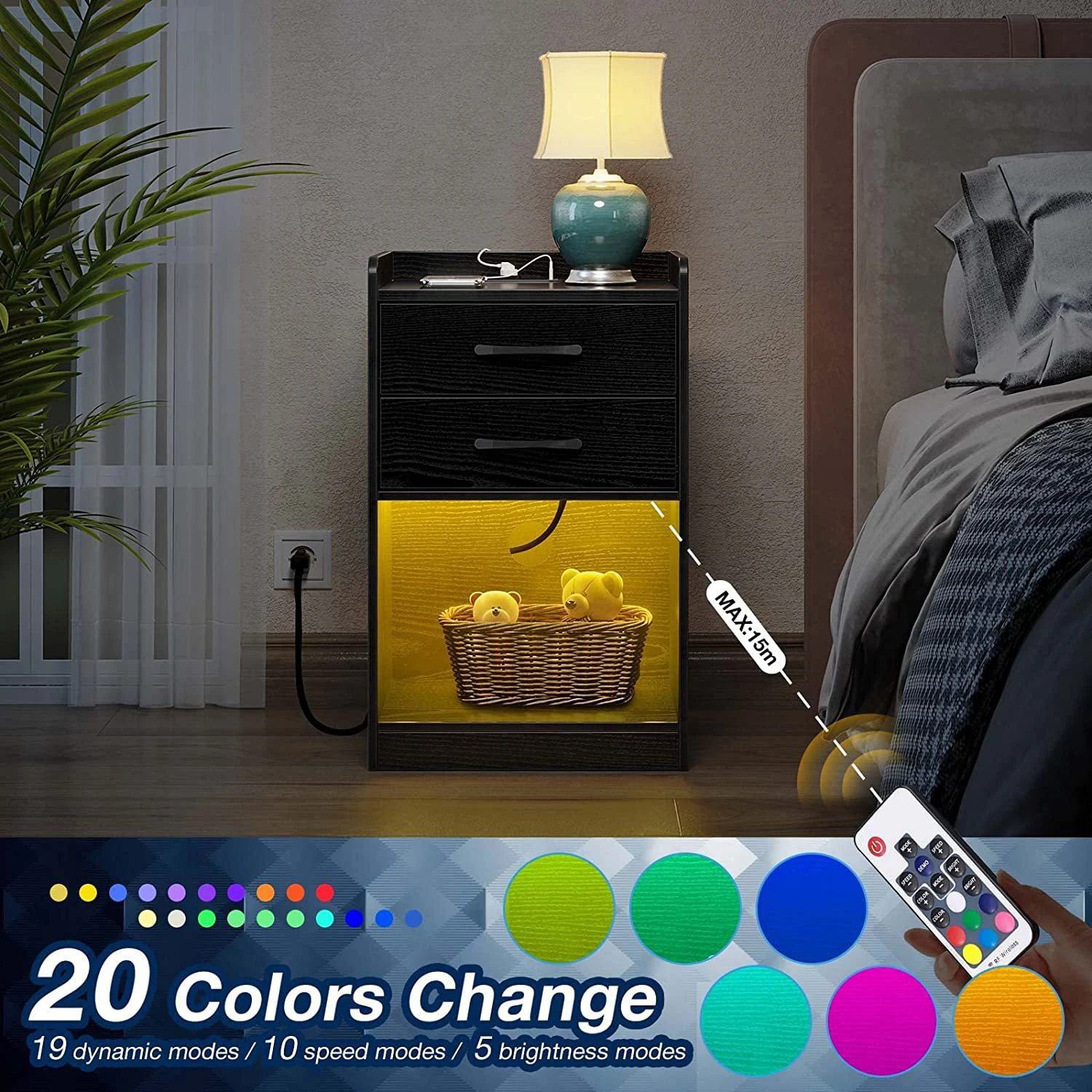 Modern luxury Bedroom furniture Smart bedside table Charging multi-function Storage solid wood bedside table