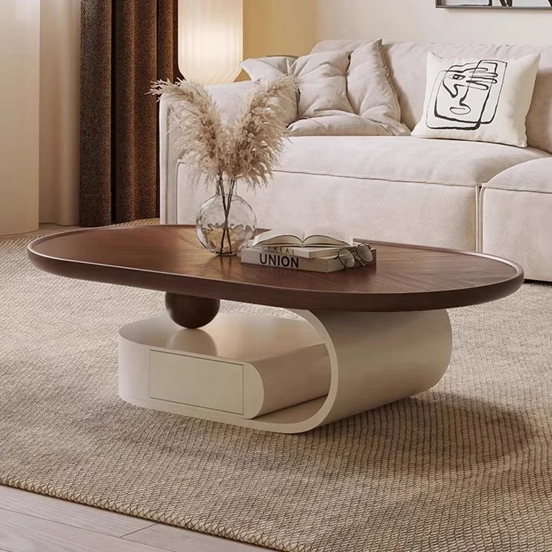 Modern simple small living room home network red creative cream new designer walnut solid wood coffee table