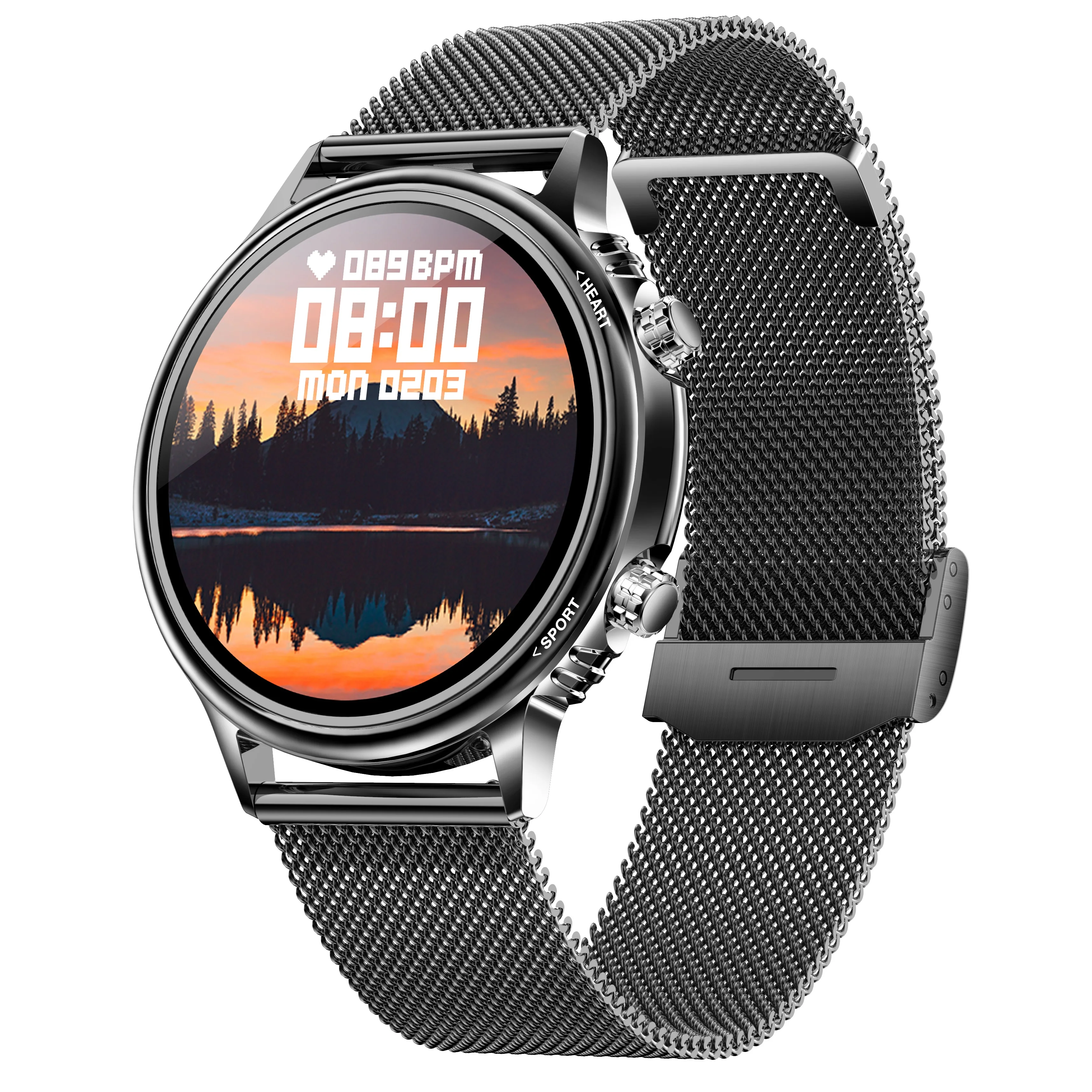 OEM Luxury 360*360 HD Screen Multiple Sports Modes Blood Oxygen Bracelet Business GR5515 Chip Stainless Steel Smartwatch