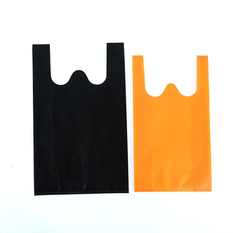 Custom eco friendly non woven vest handle bag non woven t shirt bag d cut w cut non woven bag
