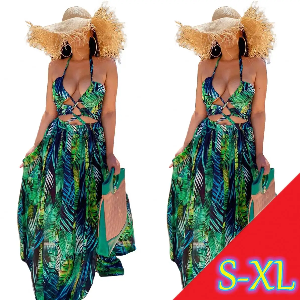 (RTS) G0271 Women Sexy Casual Beach Dresses Plus Size Clothing Summer Maxi Floral Chiffon Dresses