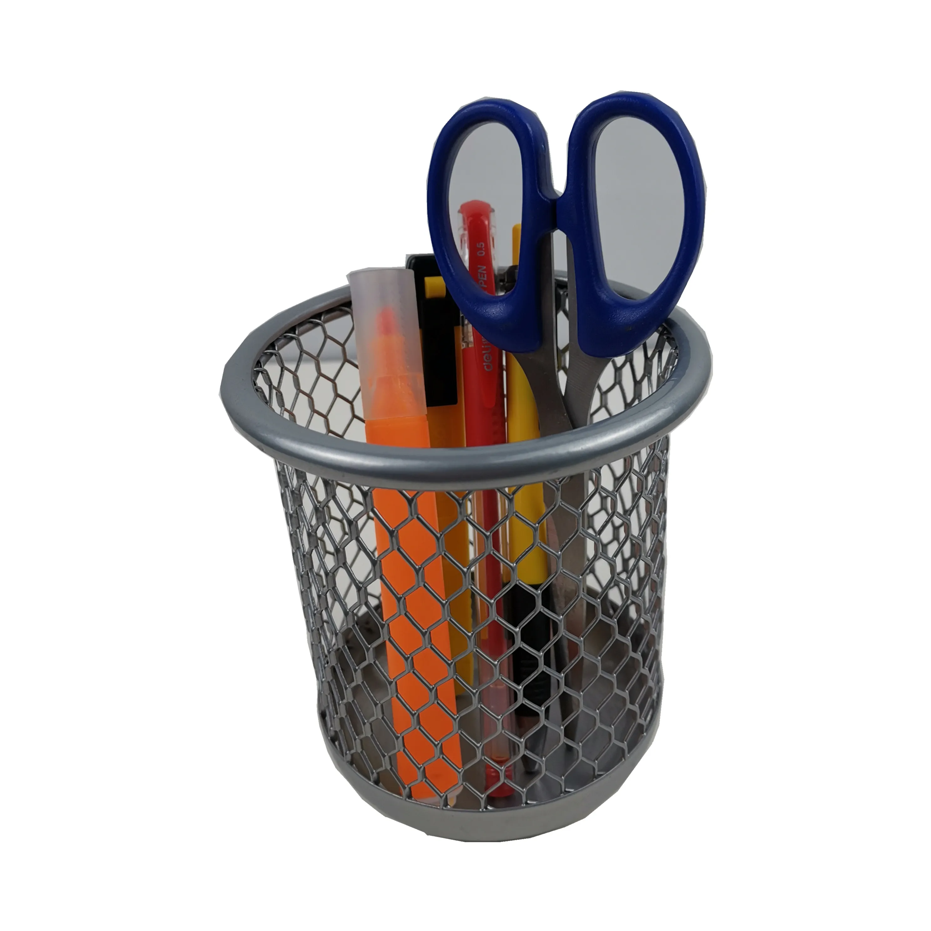 Pen Holder Metal Pencil Holder for Desk, Pencil Cup Holder, Silver Wire Mesh Pen Cup for Desk Office Pen Organizer