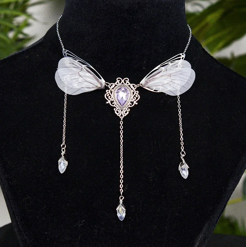 Crystal Pagan Fairy Forest Butterfly Teardrop Necklace Forest Goddess Jewelry for women