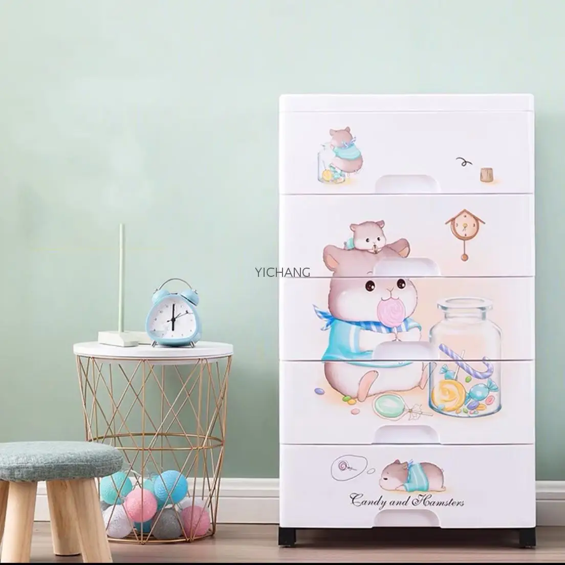 Hot Cartoon Pattern Baby Cupboard Closet Toy Cupboard Wardrobe Storage Cabinet with Drawer
