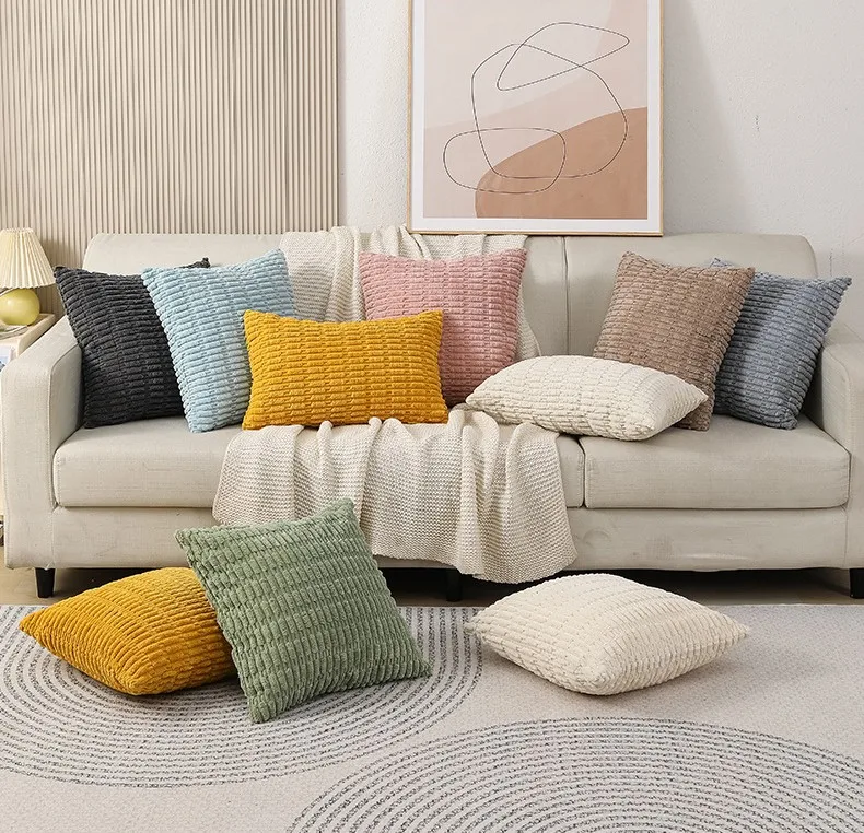 Corduroy soft pillowcase pure color simple square cushion home decor sofa decoration pillow