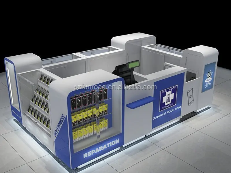 Mall Small Cell Phone Accessories Kiosk Of Cell phone Repair Kiosk & Retail Mobile Phone Case Wooden Showcase For Sale