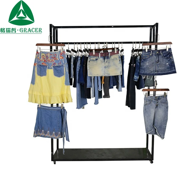 Good quality second hand clothes summer embroidered denim skirt used clothing in vietnam