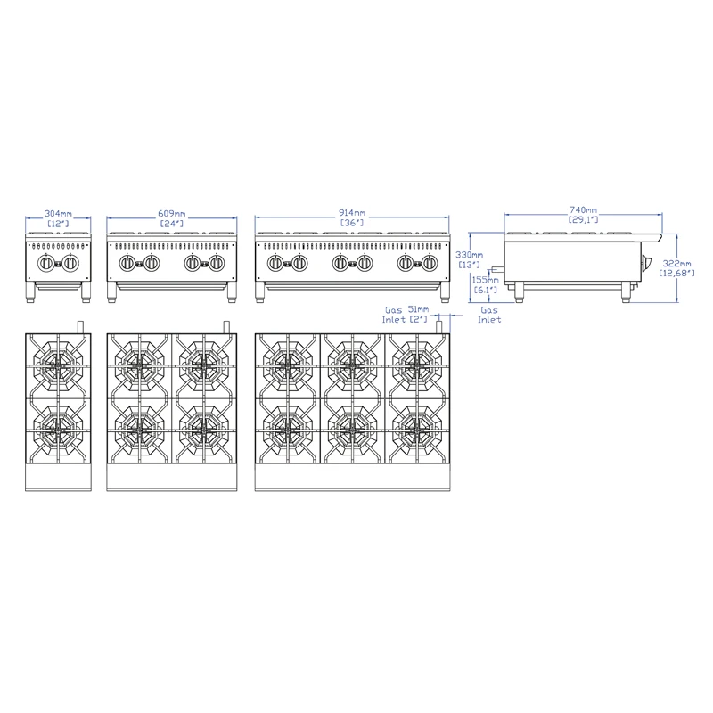 Коммерческая профессиональная настольная газовая плита 4 горелки для приготовления