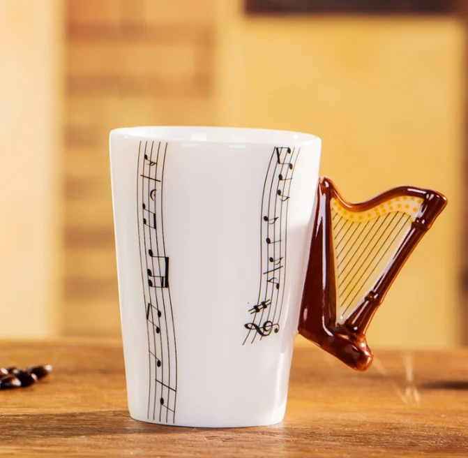 
elegant 200ml ceramic hand painted coffee mug music themed symbolic gift for birthday 