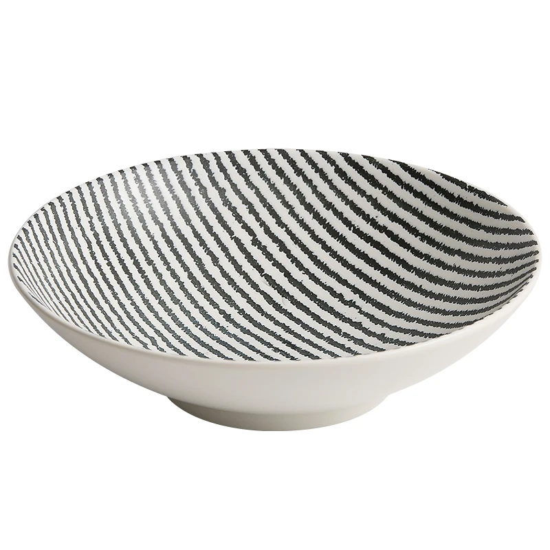 Soup noodle bowl Household advanced Sendehua ceramic soup bowl striped salad cold dish bamboo hat noodle bowl