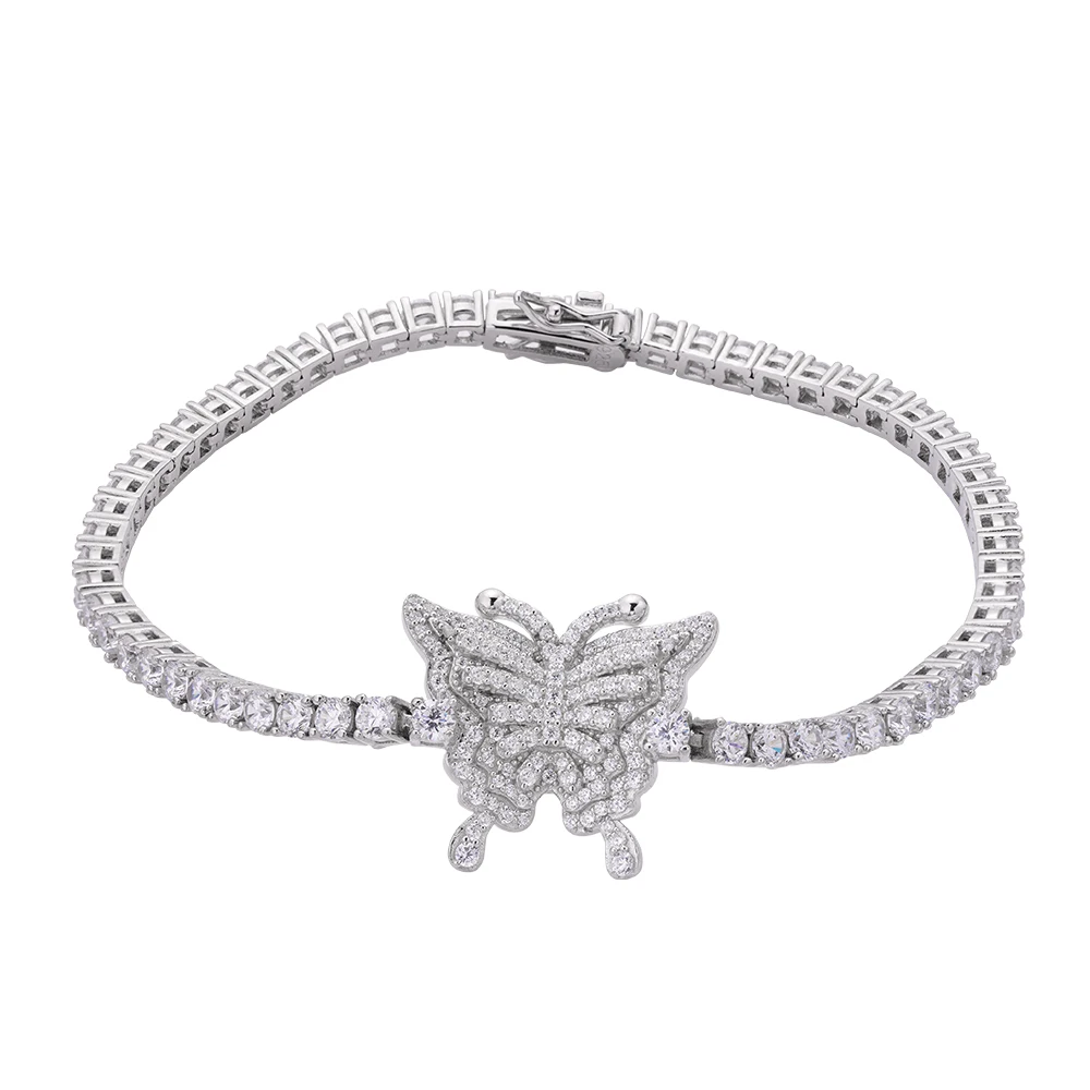 2024 Hot Hip Hop Jewelry 925 Sliver Iced Out Moissanite Bling Butterfly Tennis Cain Bracelet Bangles For Men
