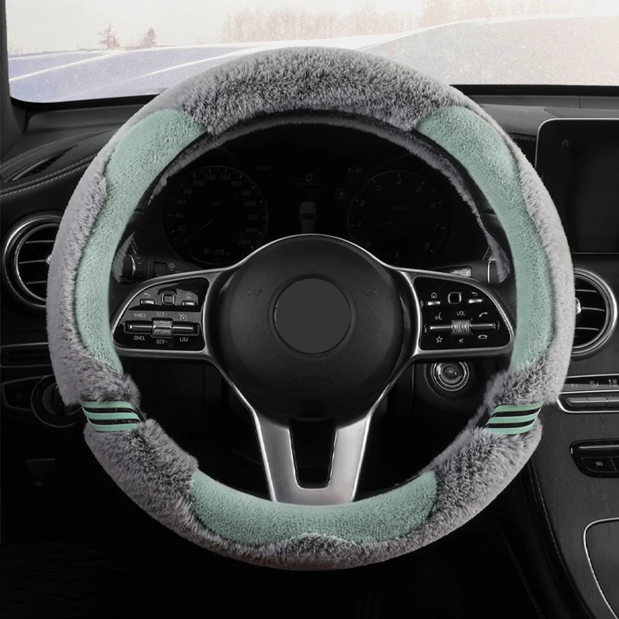High Quality Winter Anti-Slip Soft Warm 38cm Plush Auto Car SUV Steering Wheel Cover Protector