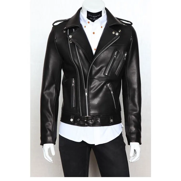 Spring Motorcycle Leather Coat Windbreaker Casual Fashion Zipper Lapel Slim Washed Pu Leather Jacket