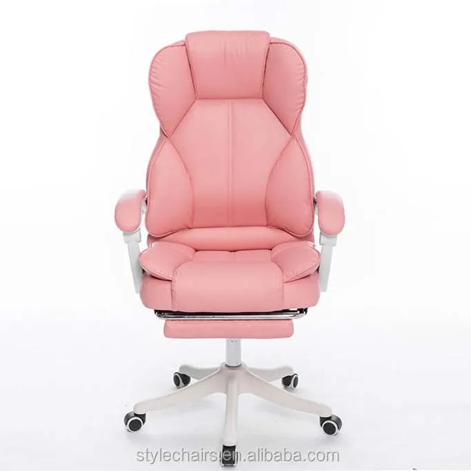 Luxury Executive Adjustable Swivel Orthopedic Chair For Office Ergonomic PU Leather Office Chair Pink