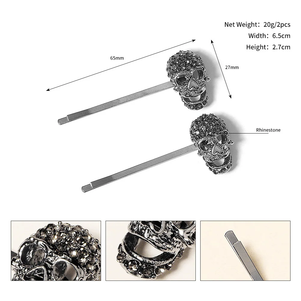 Fashionable Halloween Skull Rhinestones Hairpins Party Headpiece Skull  Hair Clips Hair Accessories