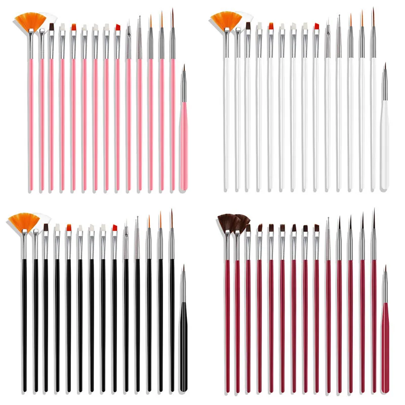 Pink White Blach Bown15 Pcs/Set Plastic Nail Multipurpose Art Brush Set With Opp Bag For Girl Makeup/Nail Art