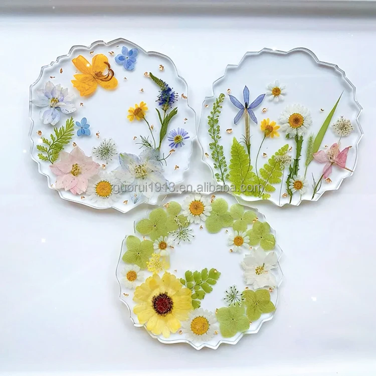Dried Pressed Flower Cup Coaster Resin Handmade Mat Coffee Tea Drinks Coaster Desk Decoration
