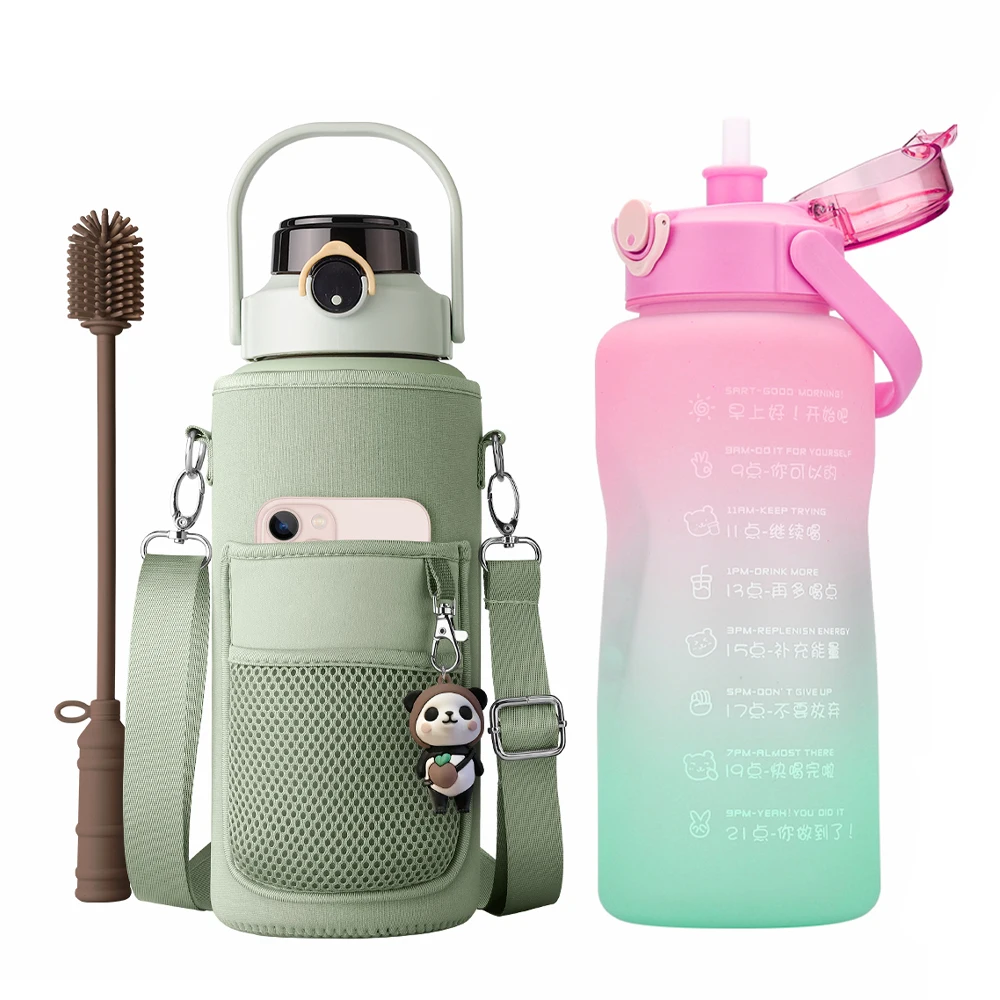 2023 hot 3 in 1 set bottle children motivational water bottle sports plastic water bottle wholesale with Straw  for kids school