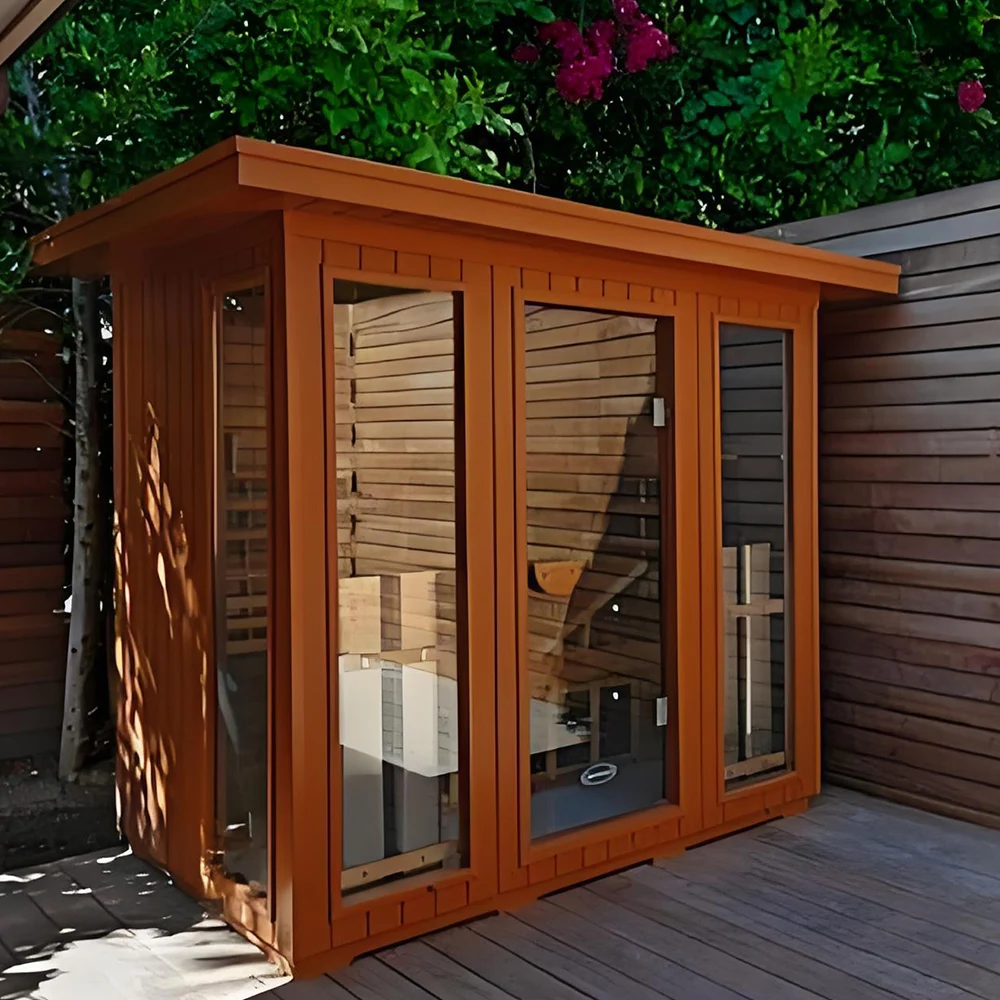 Antique high-end custom hemlock and red cedar solid wood steam room