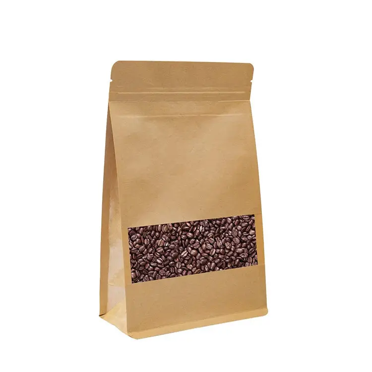 Stand Up Kraft Paper Pouch Bags Reusable Zip Lock Sealing and Notch Matte Transparent Window Bags Food Storage Bag