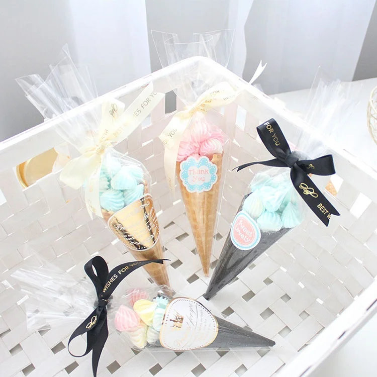 Cellophane Treat Bag Twist Ties Treat Bag For Bakery Popcorn Dessert Candy Sweet Cone Plastic Packing Bag