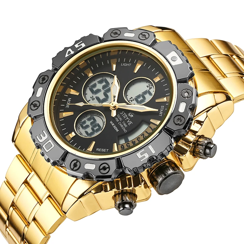 Часы Stryve S8018 Мужские Цифровые, спортивные наручные часы люксового бренда с двойным временем, водонепроницаемость 30 м, для дайвинга