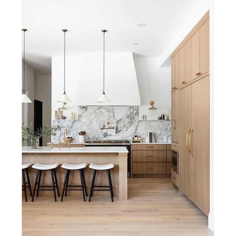 Modern Customized Color Design Solid Wood Straight Slim shaker white oak veneer kitchen cabinets Kitchen Cabinet With Island