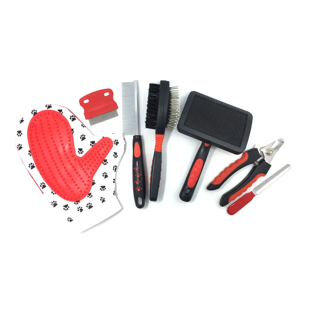 Pet Small Dog Brush Comb and Nail Grooming Gloves- Set - 6 in 1 Tools
