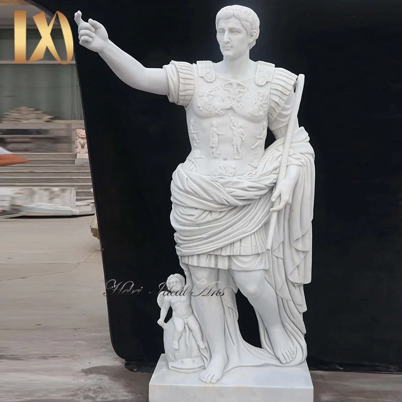Custom Large Outdoor Garden Decoration Handcarved Famous Roman Augustus Sculpture Life Size White Marble Julius Caesar Statue