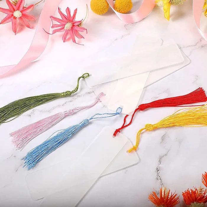 custom acrylic bookmarks blank clear plastic book mark with tassel