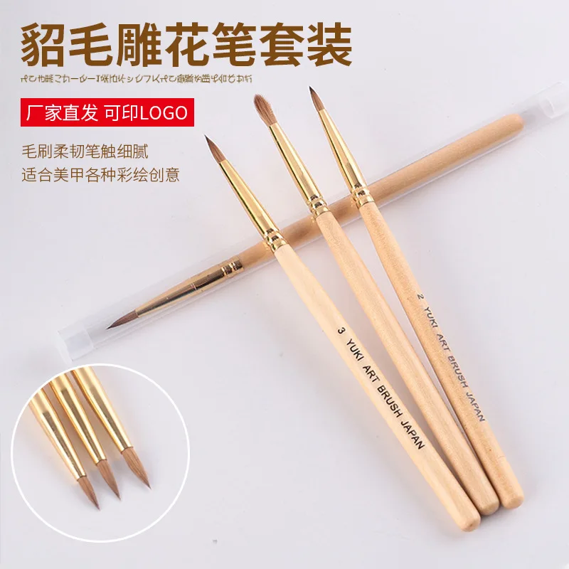 100% Pure Kolinsky Brush Pinceles Acrylic Nail Art Application Brushes Wooden Handle Liquid Powder Drawing Pen Manicure Tools