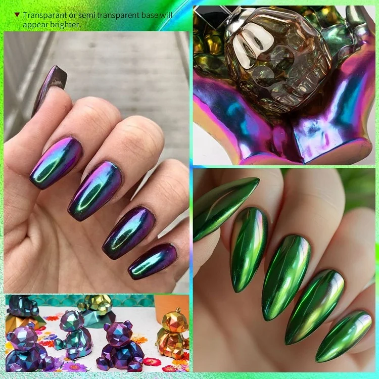 Colorful Metallic Magic Mirror Effect Pigment Chameleon Super Glossy Chrome Powder for Nails Art DIY Decoration