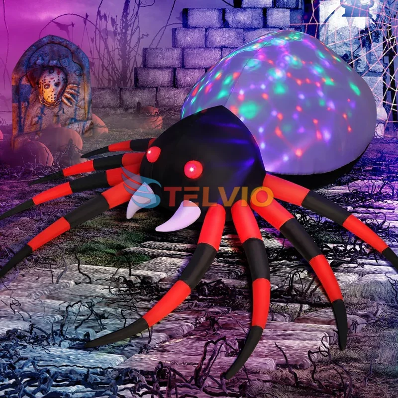 2.4m Halloween Inflatable Outdoor Spider with Magic Light Blow Up Yard Decoration LED Lights Built-in for Holiday Party