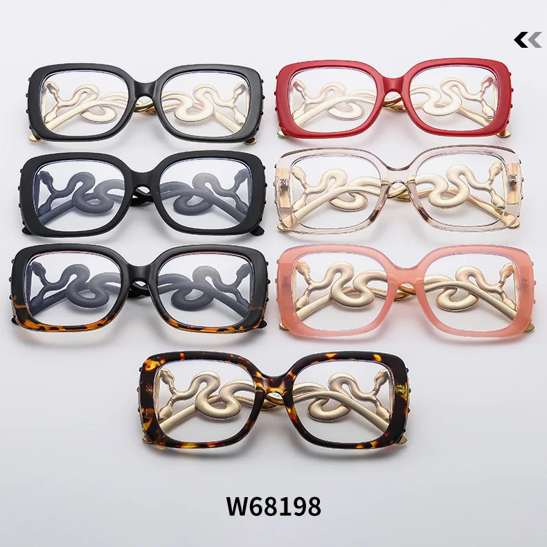 Unique snake frame Fashion luxury oversize large women glasses frame rectangle Square anti blue light computer glasses