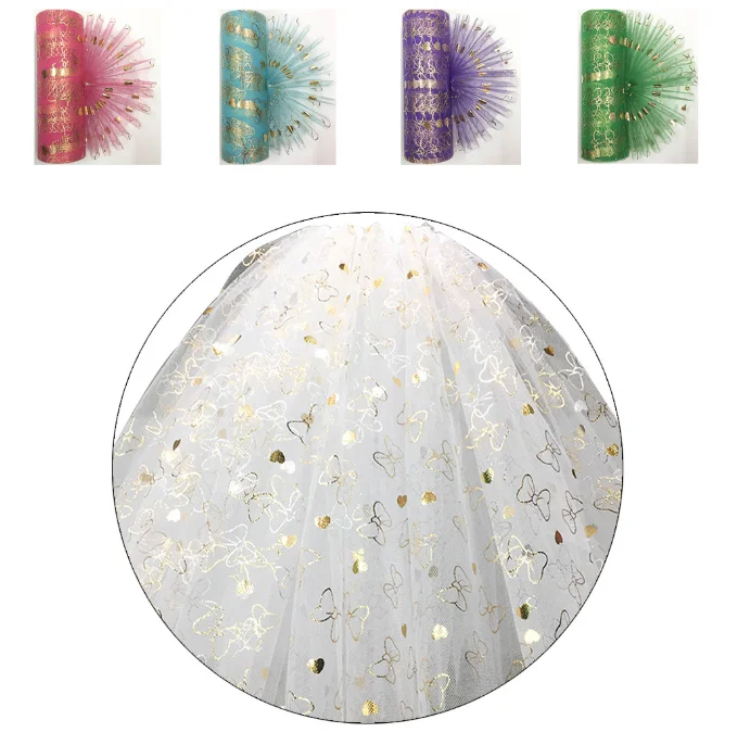 15cmX10yards Butterfly Heart Glitter Tulle Organza Mesh Roll Spool Fabric Tutu Sequin DIY Wedding Birthday Decoration