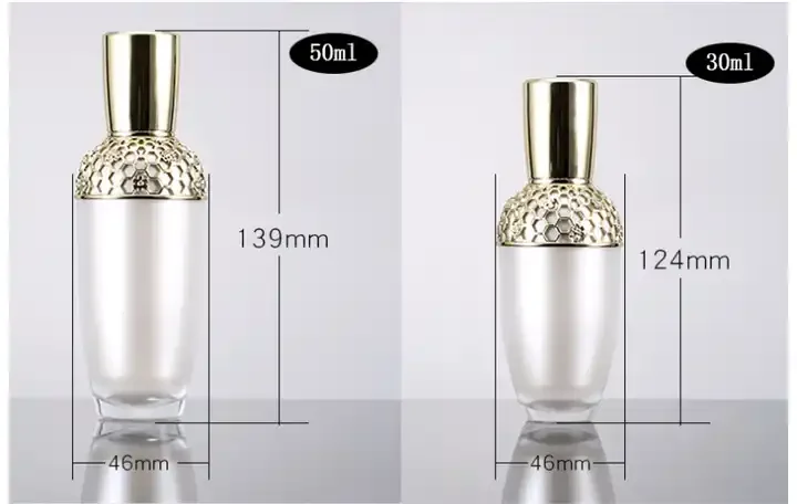 New Recyclable 30g 50g 30ml 50ml 100ml Acrylic Round Shoulder Golden Pearl Cosmetic Packaging Lotion Pump Bottle Cream Jar Set