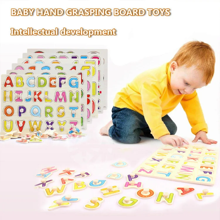 30cm Kid Early Educational Toy Alphabet And Digit Learning Wooden Jigsaw Puzzle Hand Grab wooden alphabet puzzle