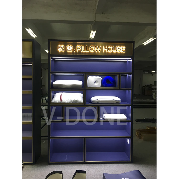  Whole store custom supermarket shelf modern pillow type bedding wooden led light display
