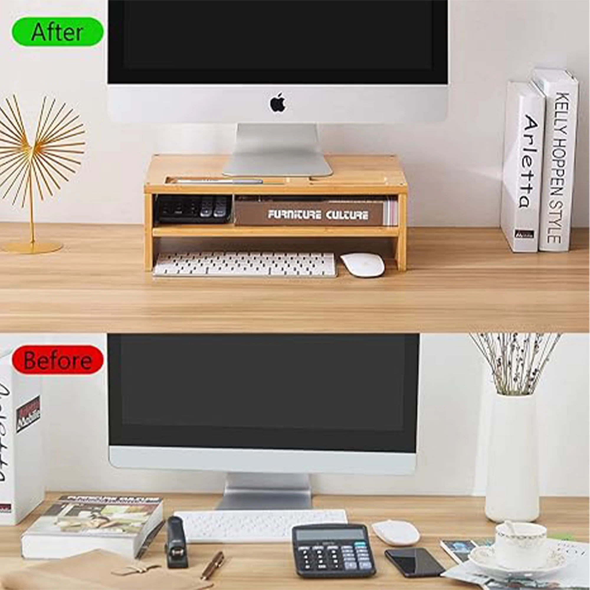 2024 Sell-hot Stand Desktop Shelf Organizer Keyboard Storage Bamboo Computer Monitor Stand