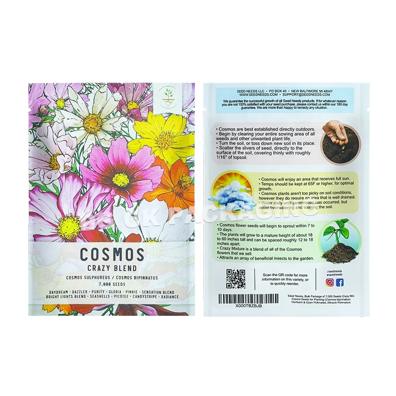 Custom printing Three side sealing stand up pouch reusable bag with zipper agricultural seeds paper packaging packet