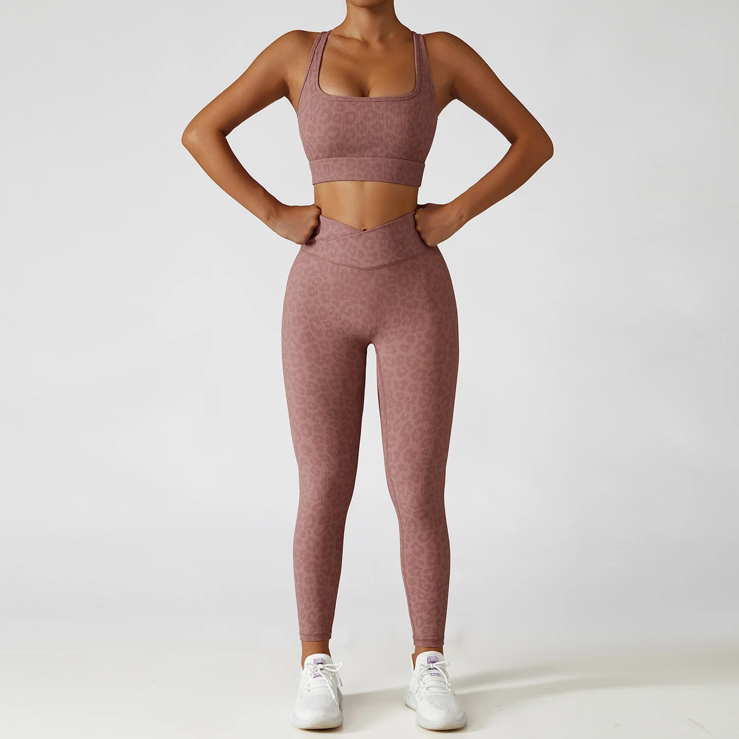 EU & US New Arrival  Women Camouflage Tight Hip Lifting Tummy Control Gym Fitness Sports Two Piece Zebra Leopard Print Yoga Set