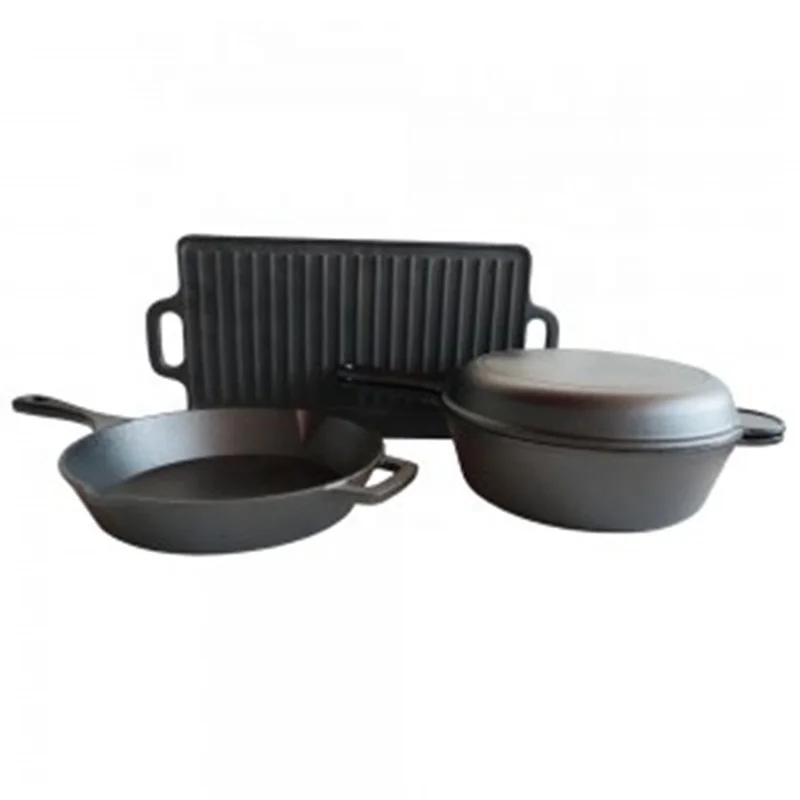 ChuiHua Factory Non Stick 3 Pieces Camping Cast Iron Cookware Set