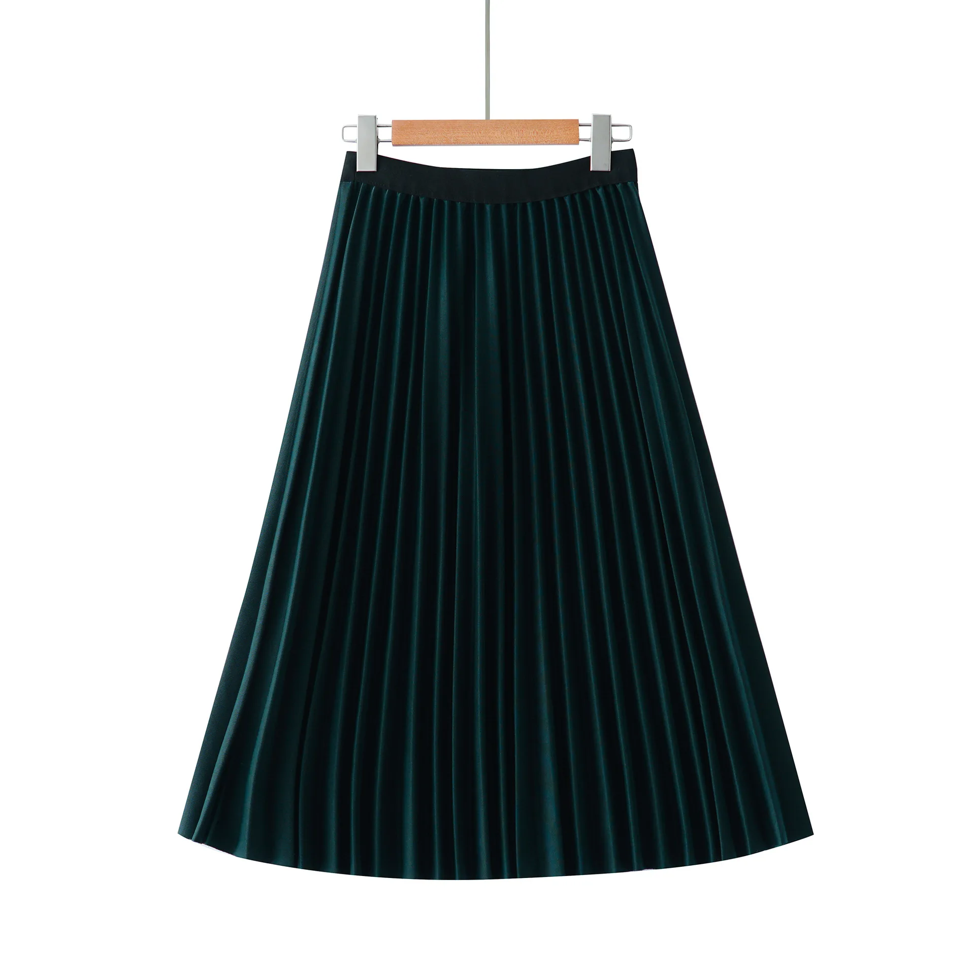 
autumn elastic waist long skirt pattern poly high waisted bandage A line knee length pleated skirt women 