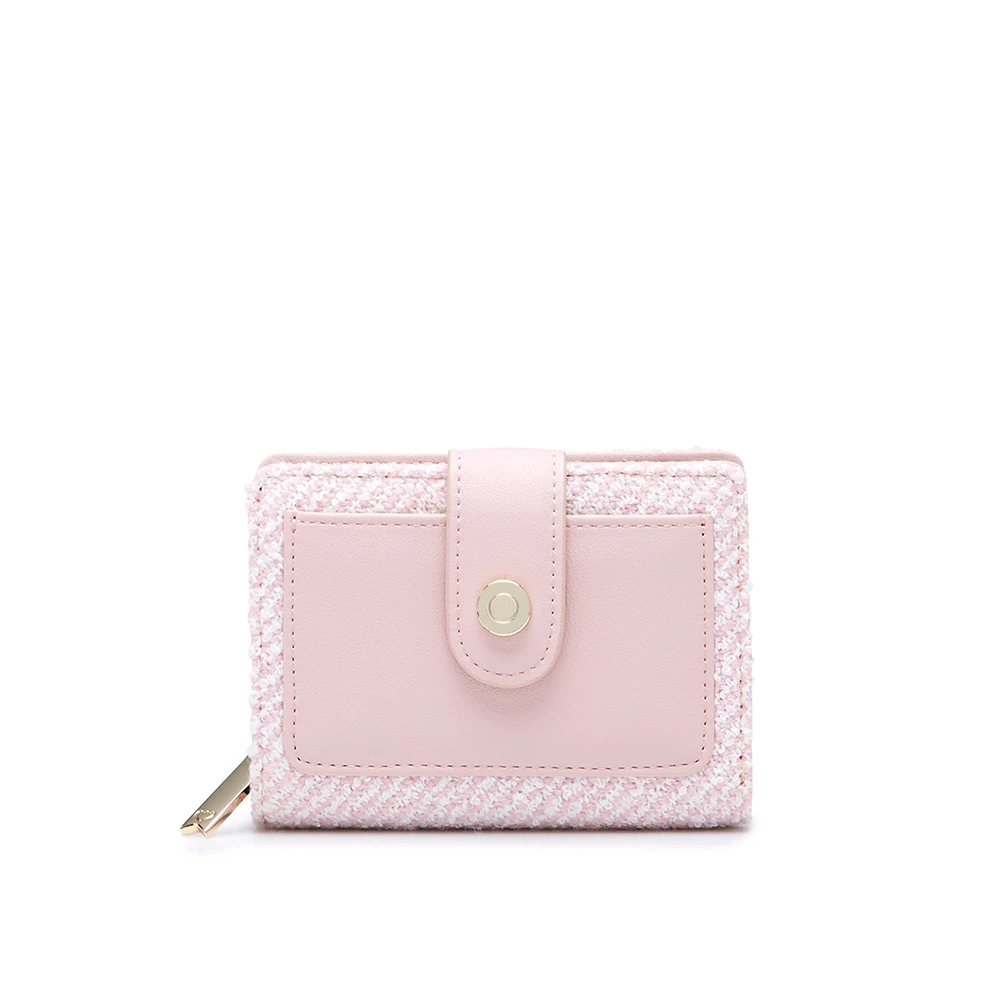 Custom Fashionable Ladies Purse Nice Fabric And Leather Card Holder Short Wallet For Women