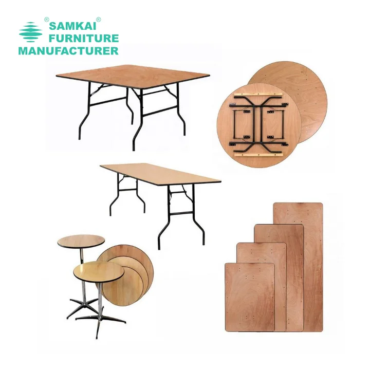 SK-ZDZ-F004 Luxury Round Wood Banquet Table 48in Foldable with Reinforced Metal Frame for Elegant Occasions