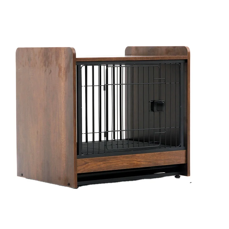 Modern Metal Wooden Cage For Pet End table Dog Crate Furniture With Tray