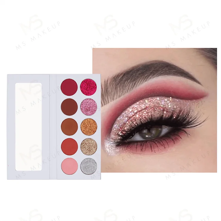 Ms Makeup Smooth 10 Colors White High Pigment Private Label Glitter Liquid Custom Easy Remover Eyeshadow Eye Shadow Palette