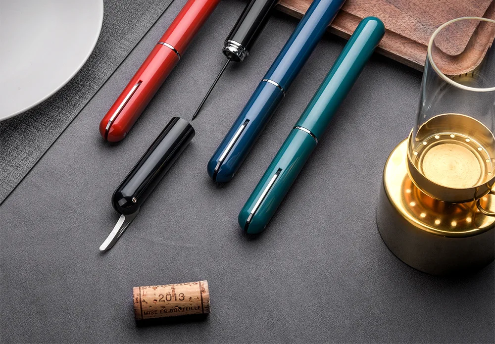 2-in-1 Wine Red Needle Pen-Shaped Air Pressure Bottle Opener Portable Travel Wine Corkscrew