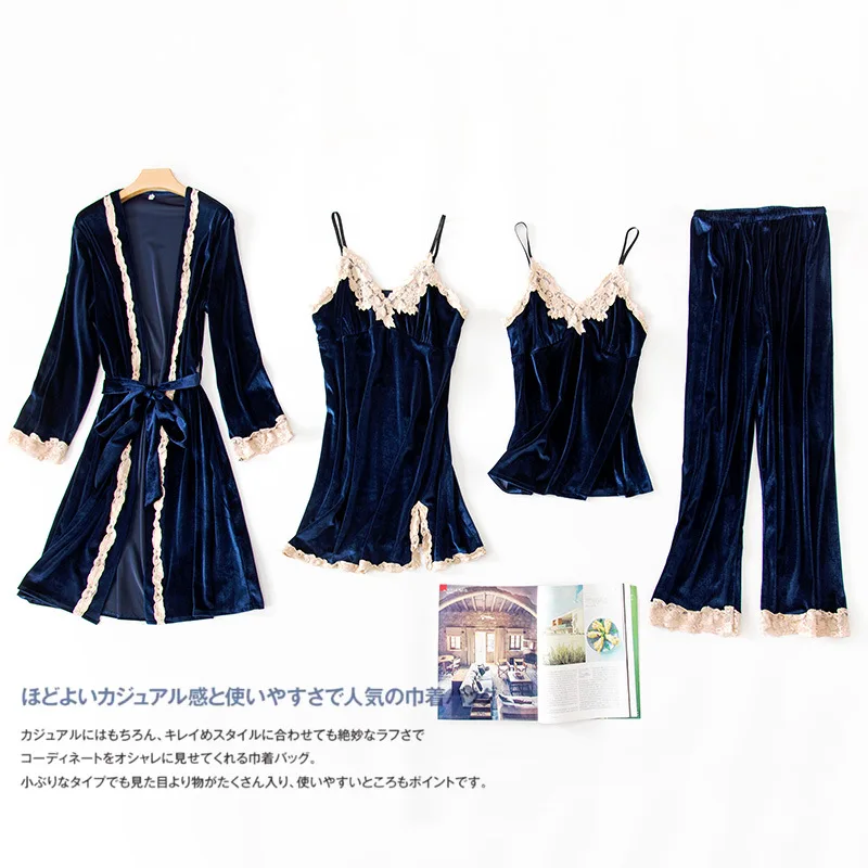 wholesale four piece velvet pajamas women